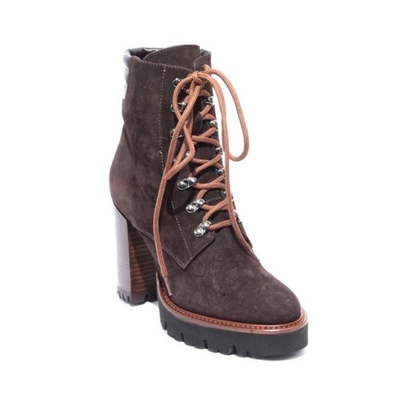 Italian Brown Suede Lace-Up Zip-Up Ankle Heel Boots - Picture 1 of 8